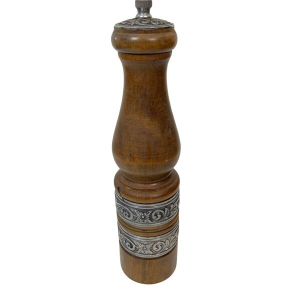 Pepper Mill Grinder 10" Vintage International Silver Plated Wooden Decorator - Picture 2 of 16